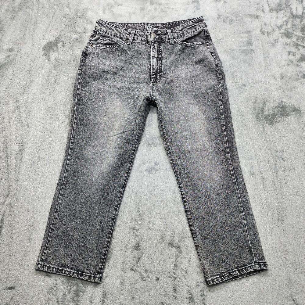 Time And Tru Jeans Womens 12‎ Black Gray High Rise Crop Straight Leg Stretch